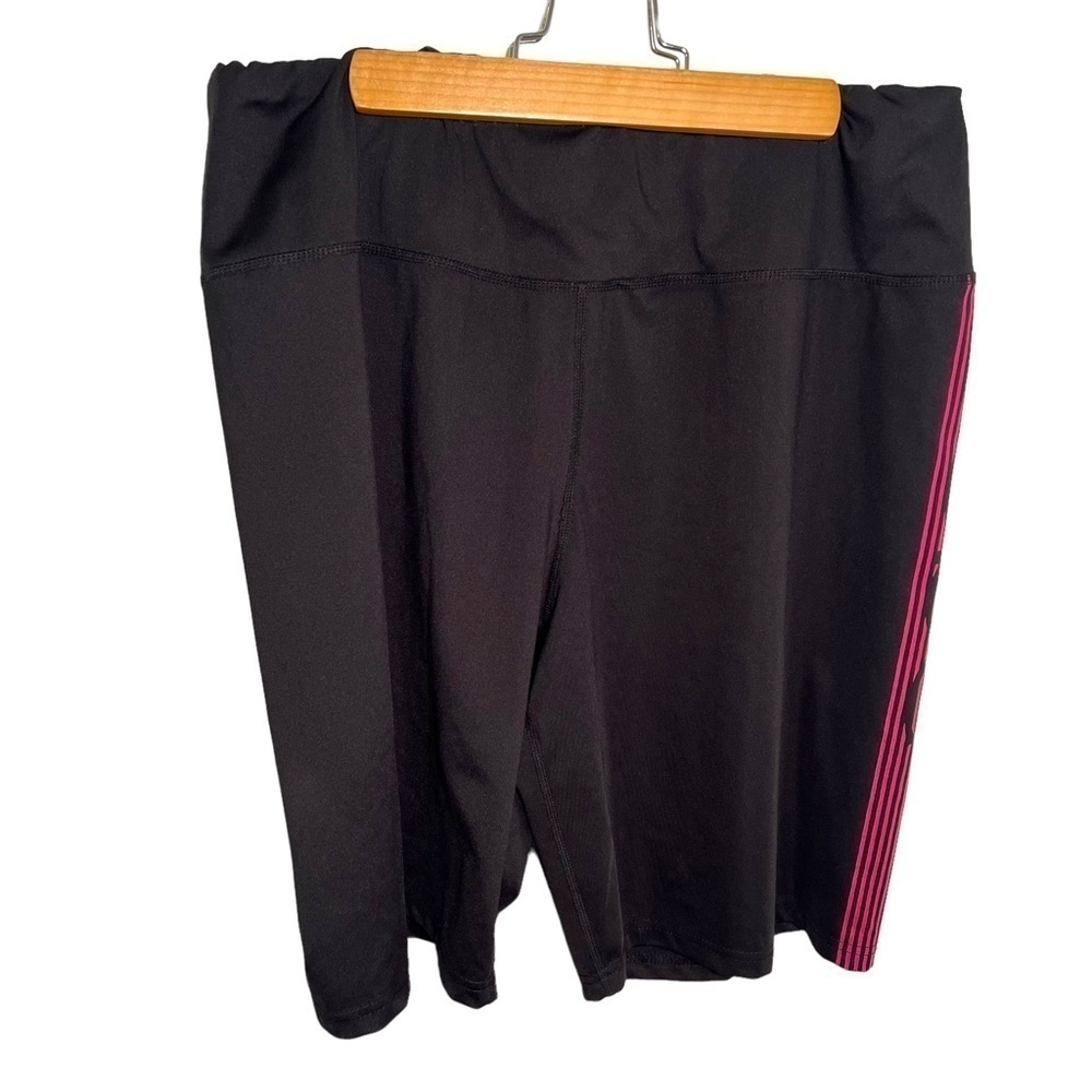 Bebe Sport Women's Plus Size 2X Bike Shorts Black Pink Stripe Sides Stretch High